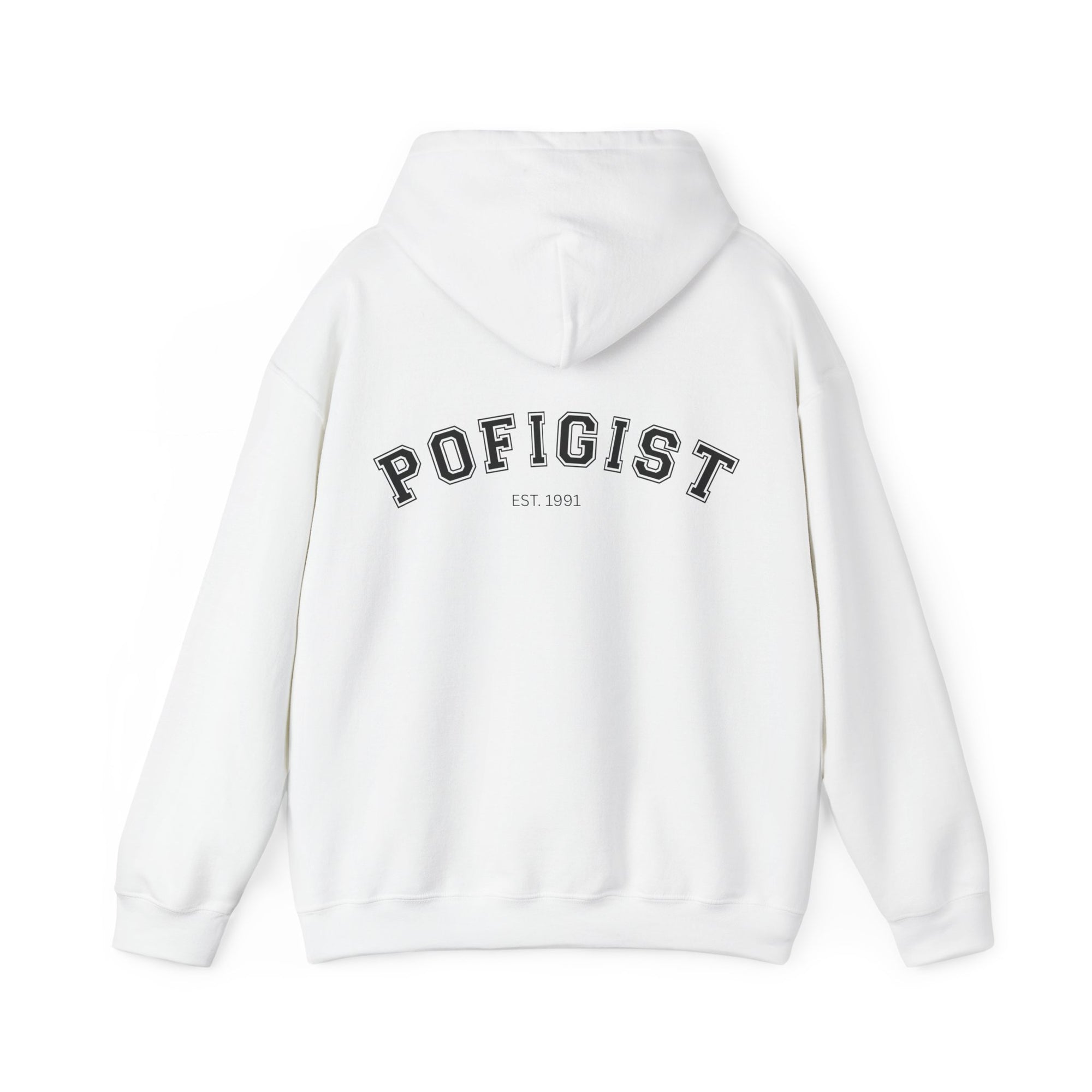 POFIGIST Hoodie Weiß – Schwarzer Rückendruck | Zareno