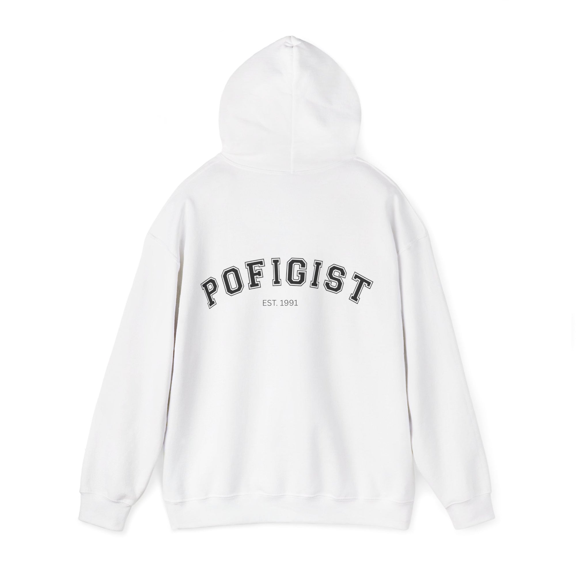 POFIGIST Hoodie Weiß – Schwarzer Rückendruck | Zareno