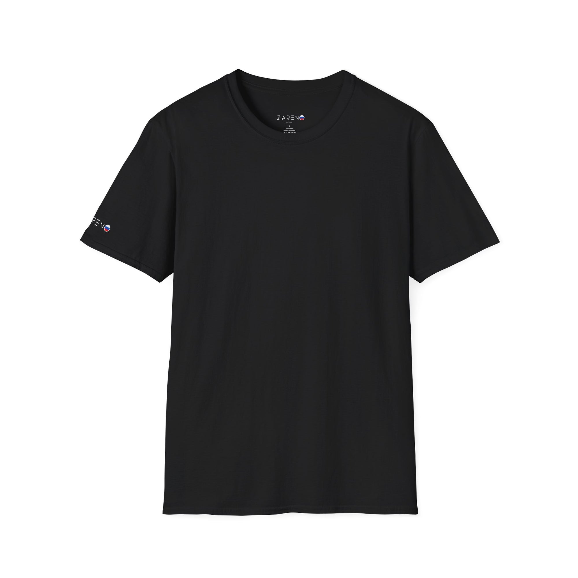 Zareno t-Shirt Schwarz von Vorne mit Zareno Logo auf dem rechten Ärmel