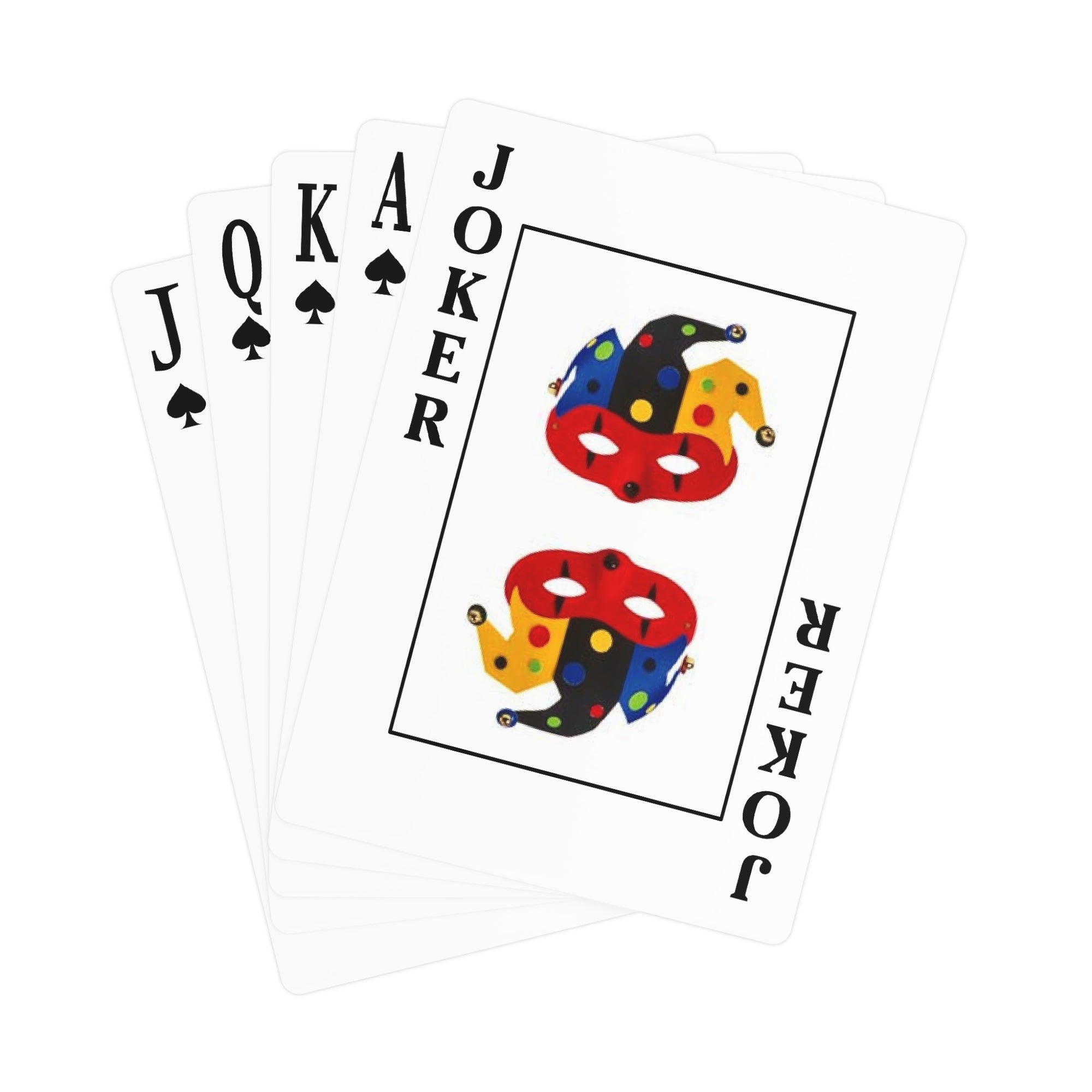 5 Spielkarten, Bube, Dame, König, Ass und Joker