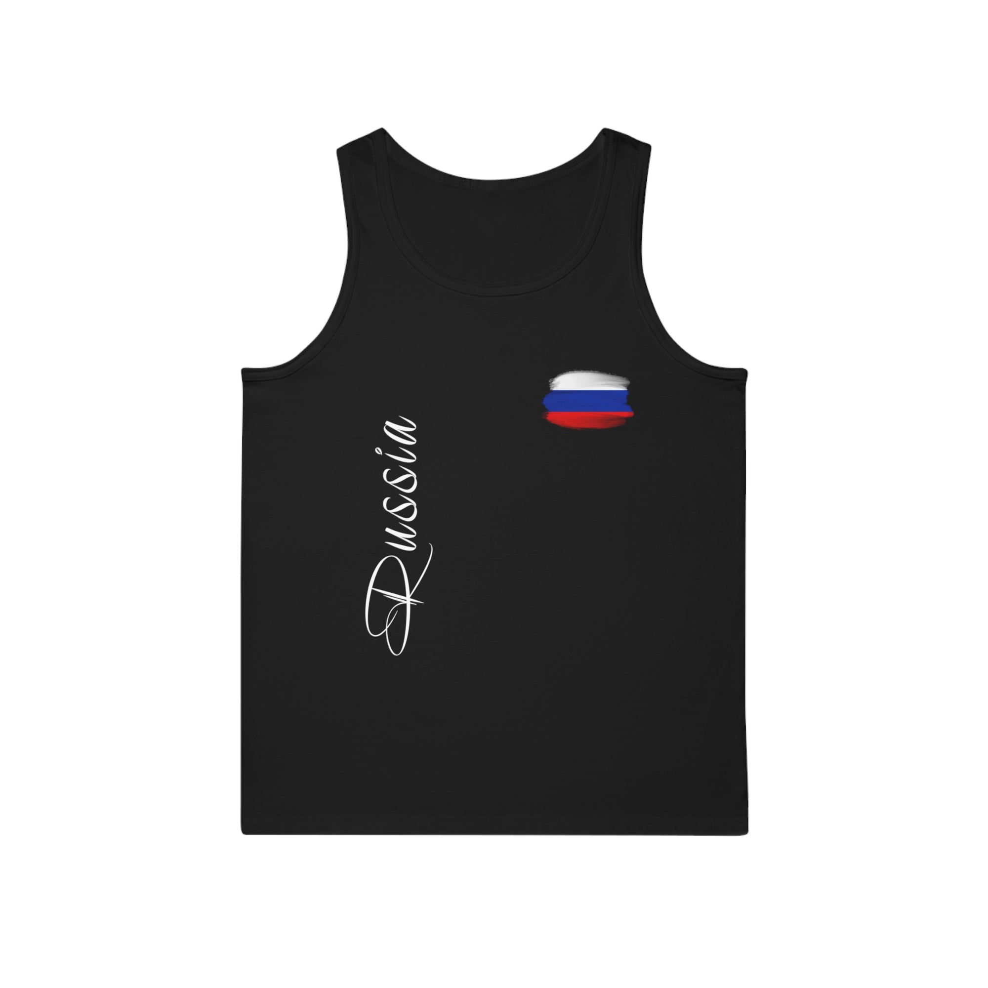 Zareno schwarzes Tanktop Vorderseite mit Russia Aufschrift und Flagge auf der linken Brust 