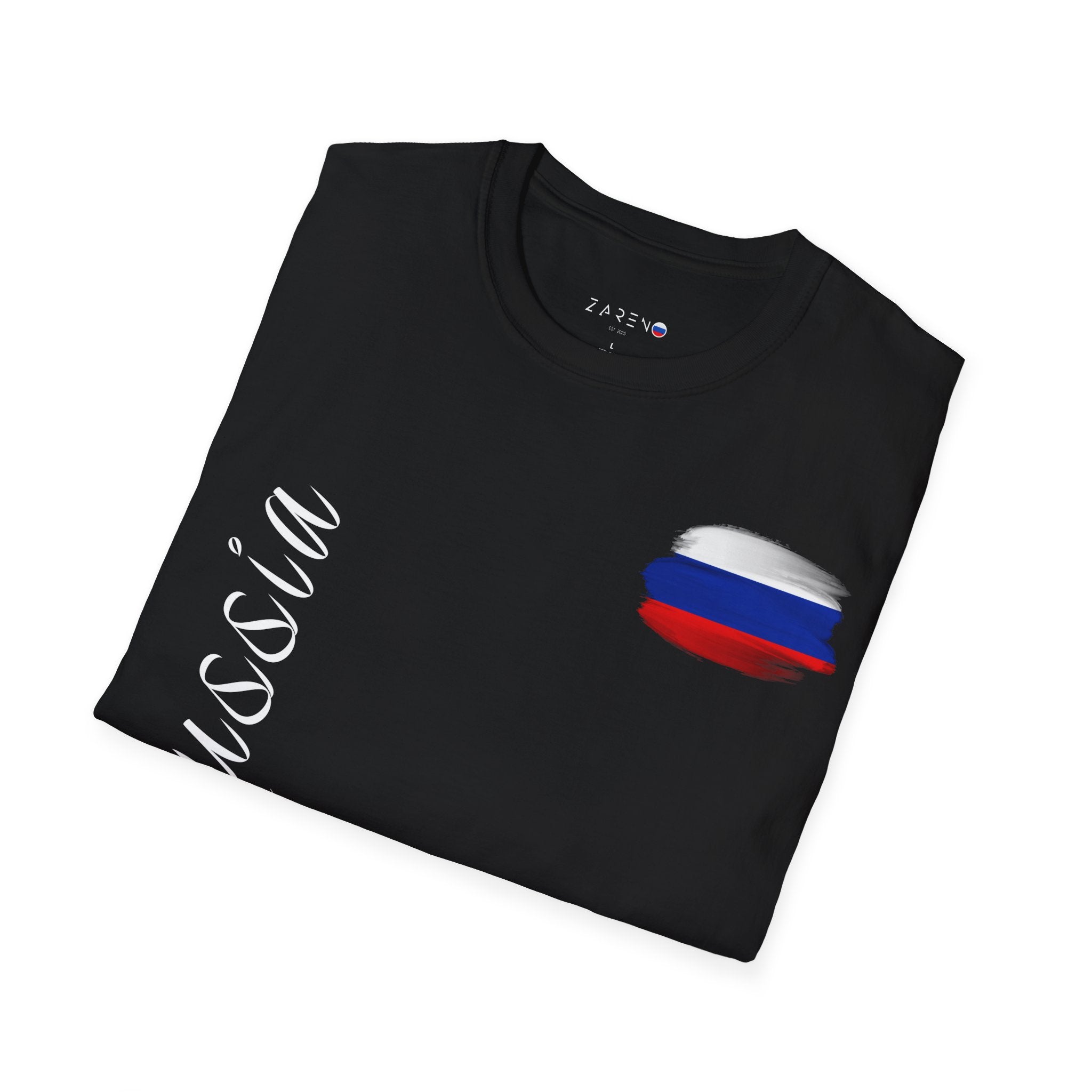 gefaltetes T-shirt mit Aufdruck Russia und russischer Flagge 